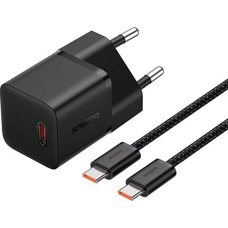 МЗП Baseus GaN5 Fast Charger (mini) PD20W (1USB-C) + кабель Type-C to Type-C (P10110900113)